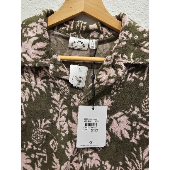 The upside / Cocos Stella Terry Cloth Shirt | Olive Green sz Small 6 - Picture 3 of 4